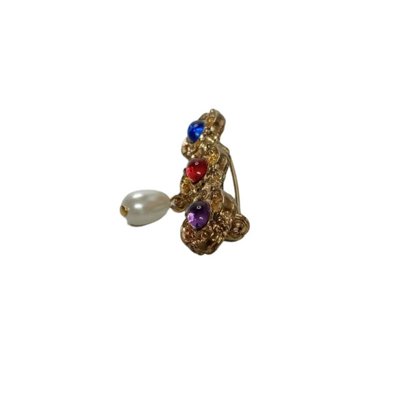 Vintage Cabochon Bar Pin Brooch Faux Pearl Drop Gold Tone VTG - Picture 7 of 16